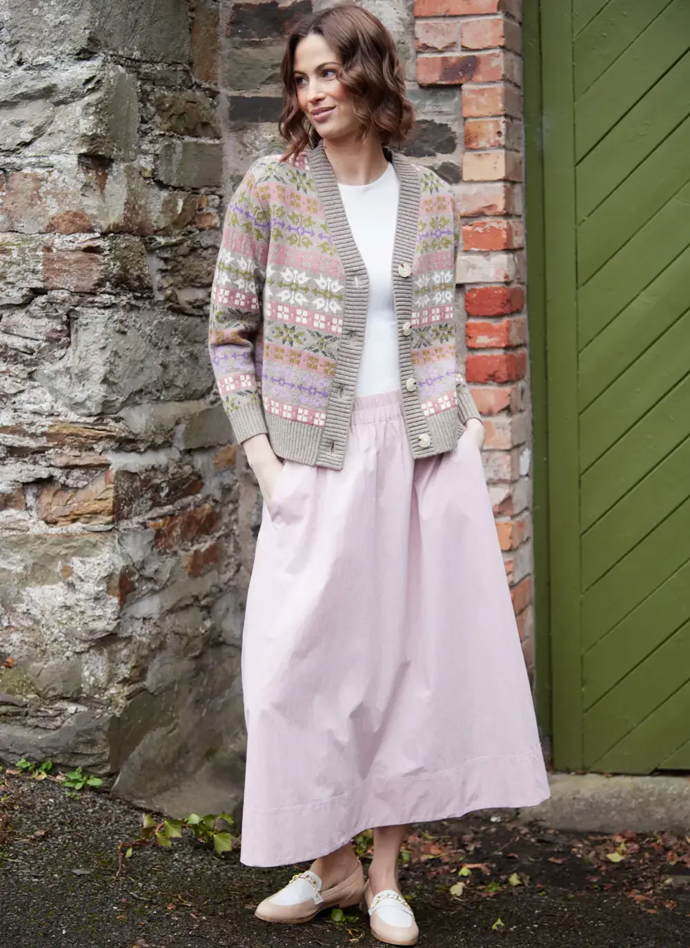 Fairisle V-Neck Wool Cardigan Jacquard Pattern Cozy Fall Spring Knit